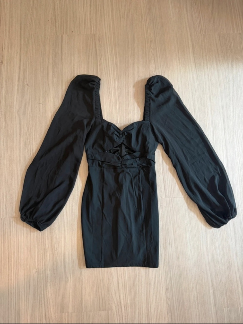 Showpo Black Puff Sleeve Mini Dress with Sweetheart Neck